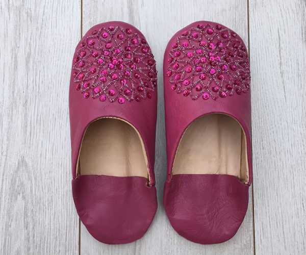 MOROCCAN BABOUCHE SLIPPERS – DARK PINK - craftkechbrand