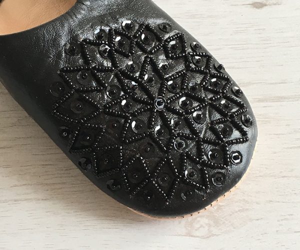 MOROCCAN BABOUCHE SLIPPERS – BLACK-SEQUINS - craftkechbrand