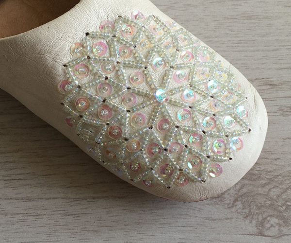 MOROCCAN BABOUCHE SLIPPERS – CREAM-SEQUINS - craftkechbrand