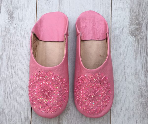 MOROCCAN BABOUCHE SLIPPERS – PINK-SEQUINS - craftkechbrand