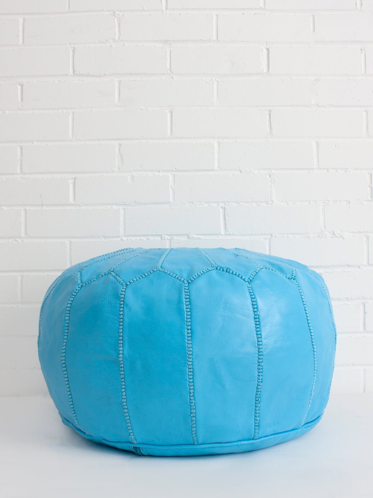 MOROCCAN LEATHER POUF, AEGEAN BLUE - craftkechbrand