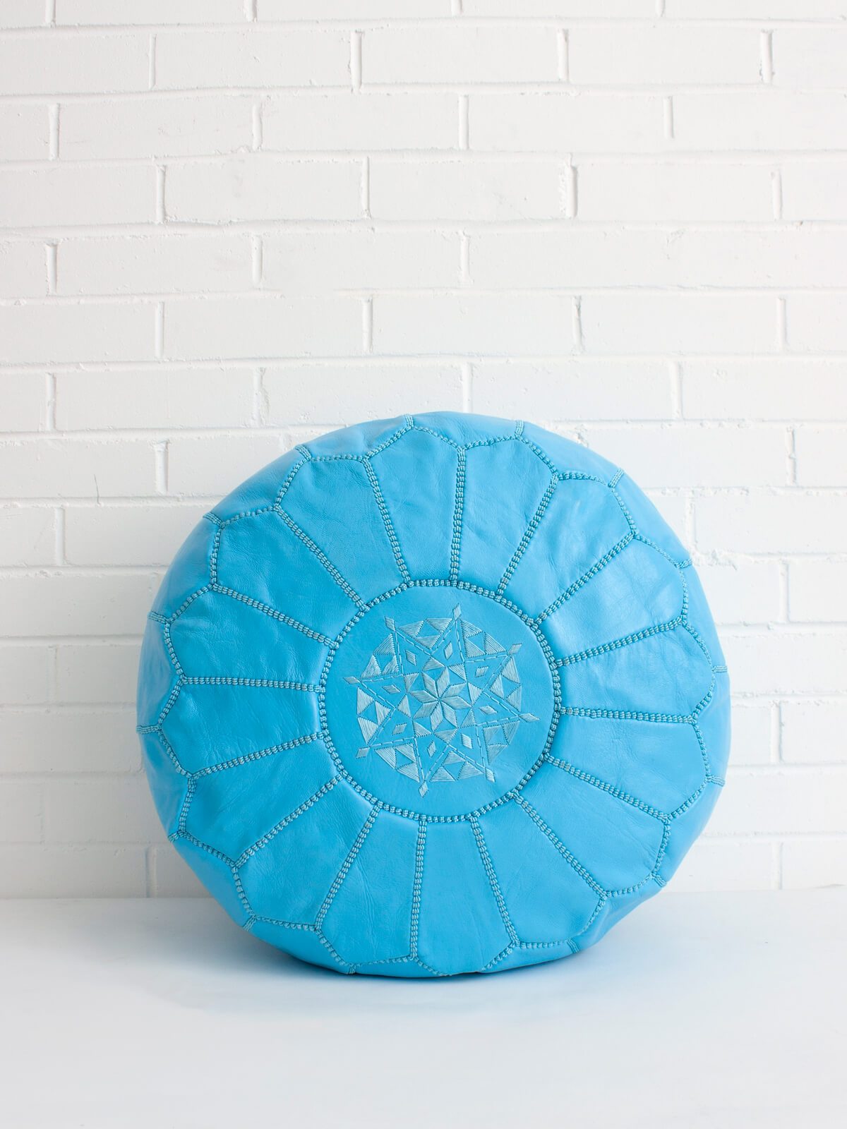 MOROCCAN LEATHER POUF, AEGEAN BLUE - craftkechbrand