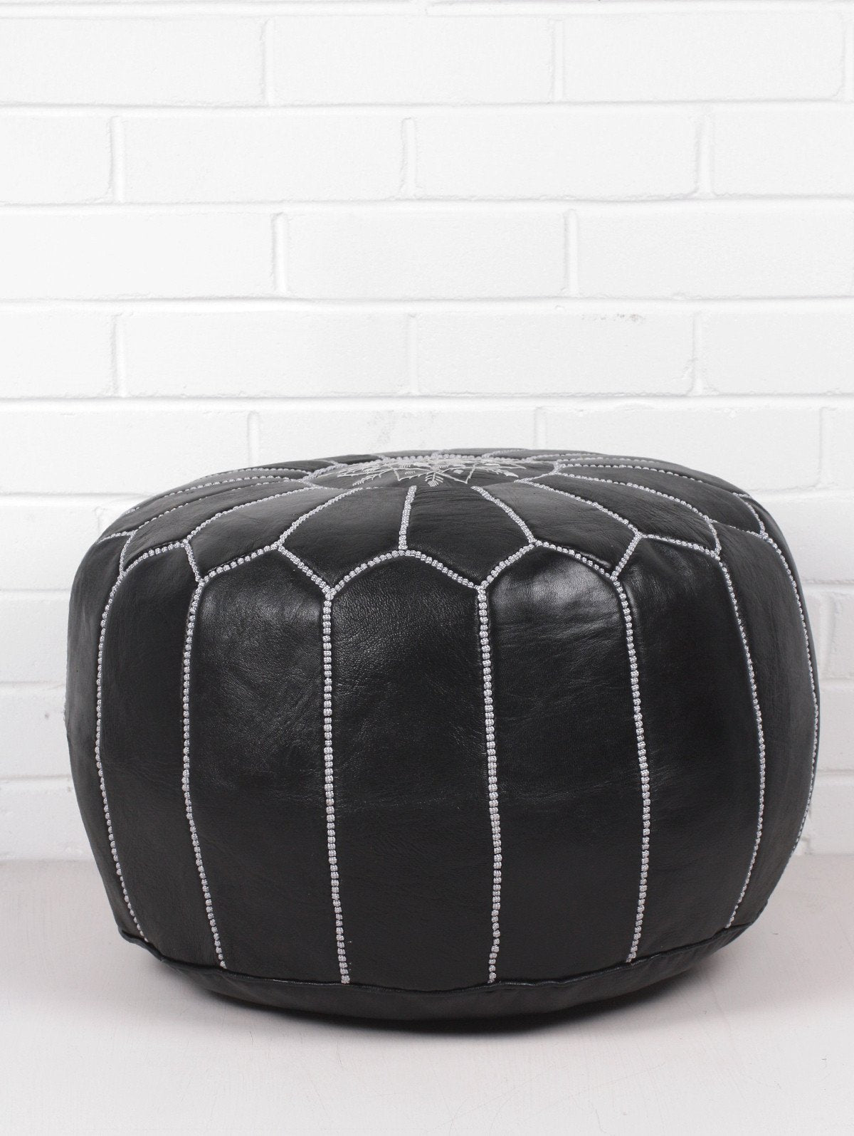 MOROCCAN LEATHER POUF BLACK - craftkechbrand