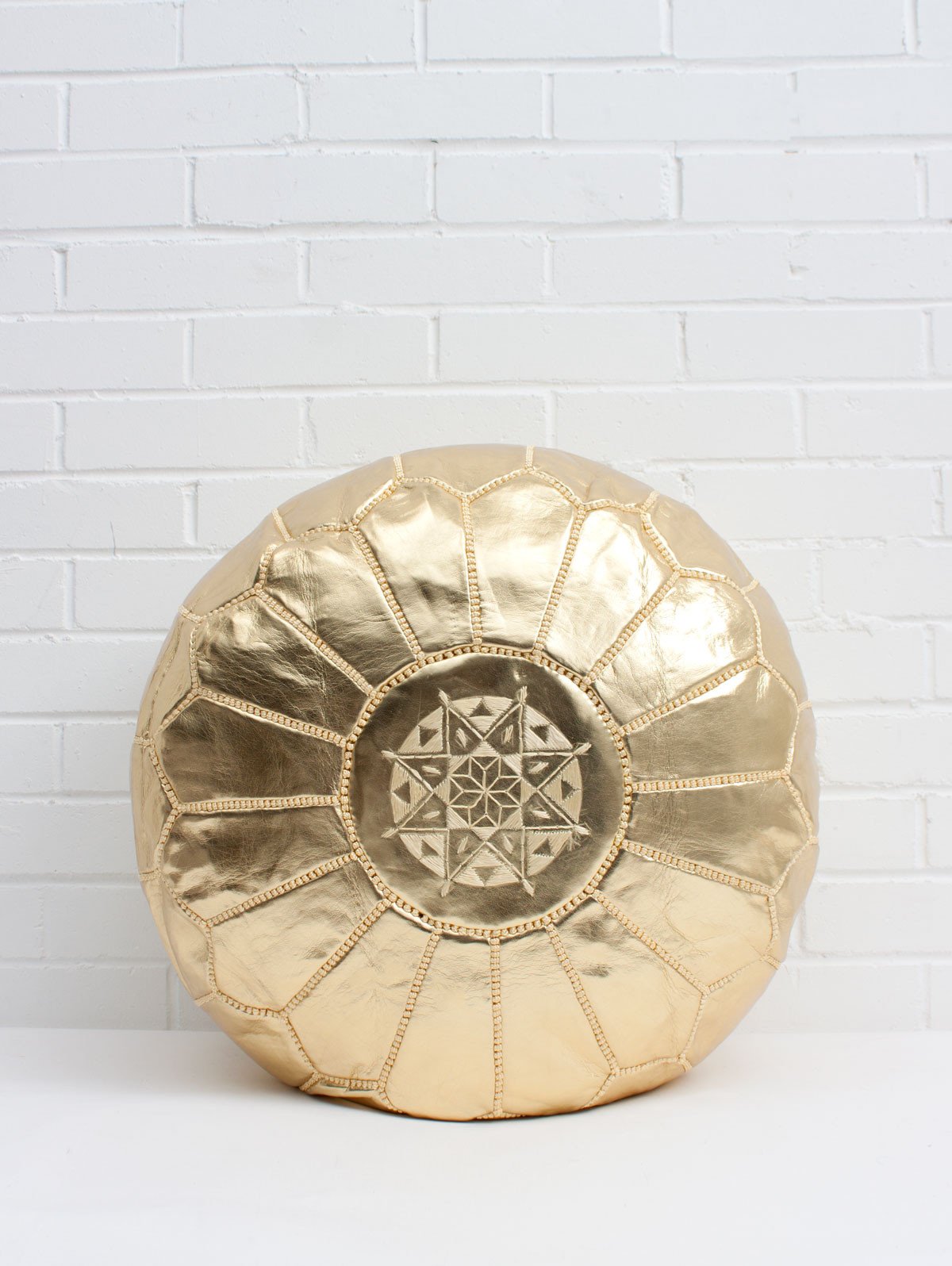 MOROCCAN LEATHER POUF GOLDEN - craftkechbrand