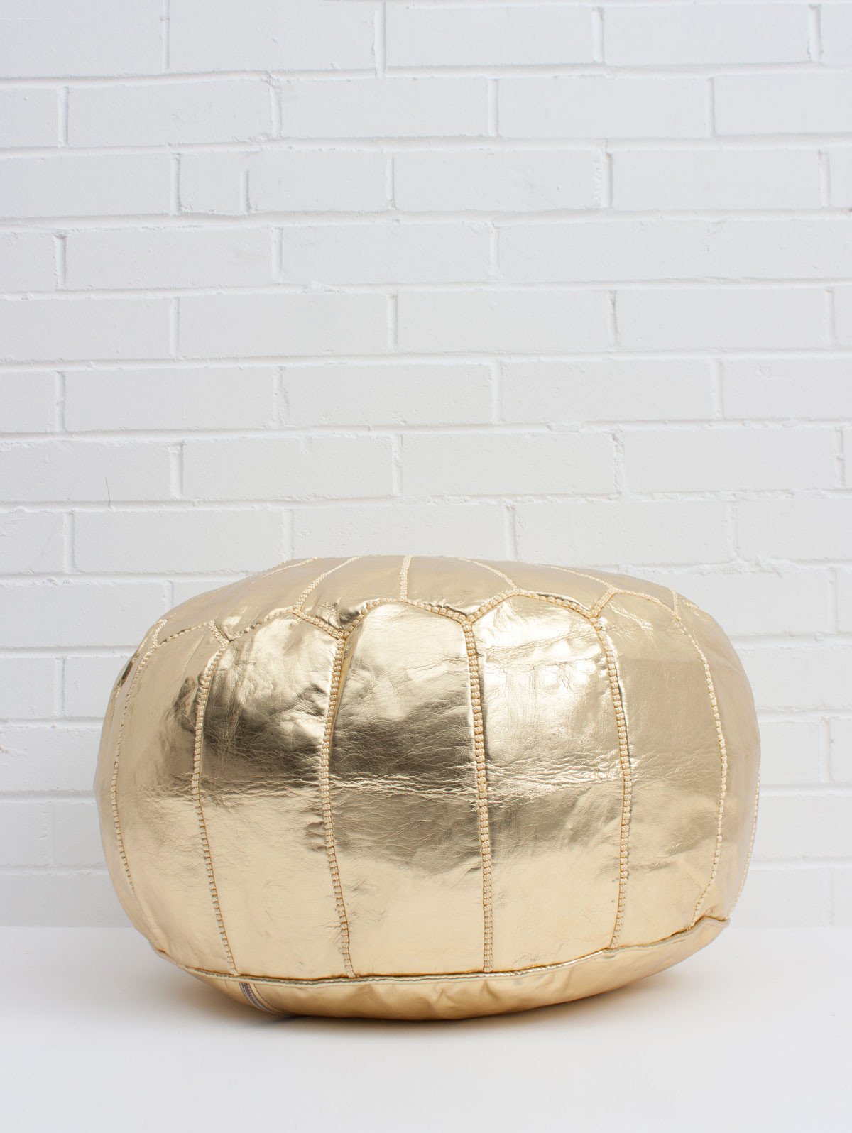 MOROCCAN LEATHER POUF GOLDEN - craftkechbrand