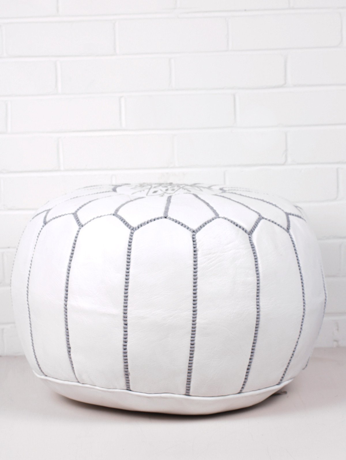 MOROCCAN LEATHER POUF WHITE - craftkechbrand
