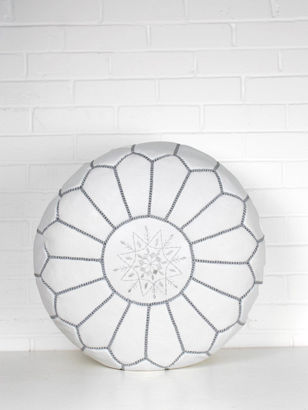 MOROCCAN LEATHER POUF WHITE - craftkechbrand