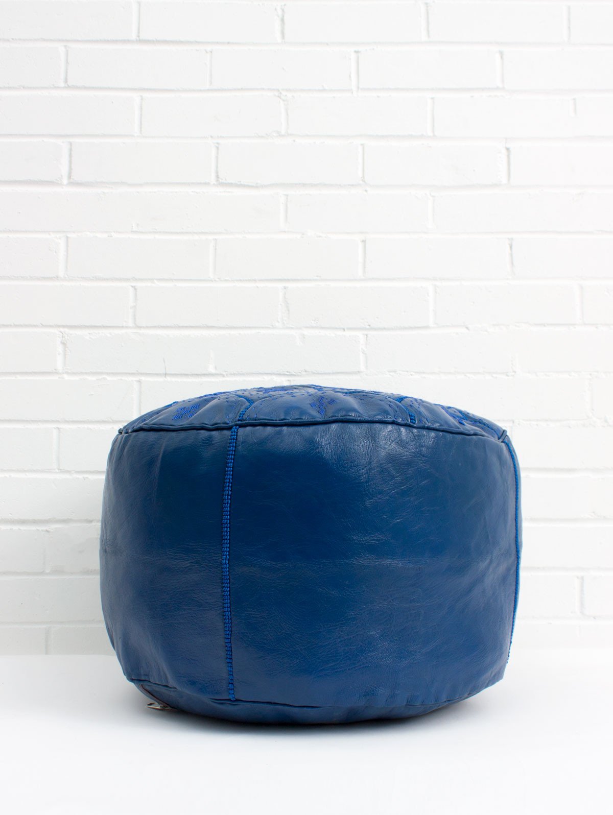 MOROCCAN LEATHER POUF, COBALT - craftkechbrand