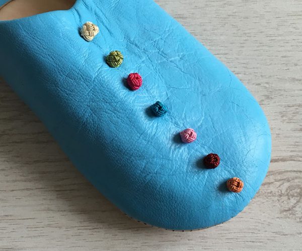 MOROCCAN POM POM BABOUCHE SLIPPERS – BABY BLUE - craftkechbrand