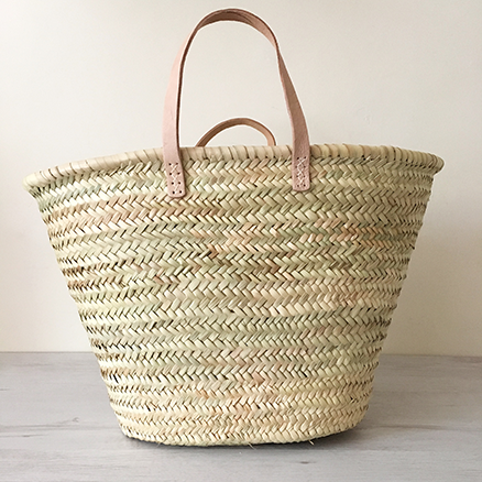 FRENCH SHOPPING BASKET WITH NATURAL SHORT LEATHER HANDLES - craftkechbrand