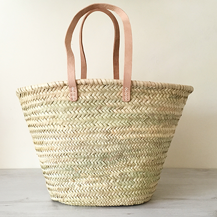 FRENCH SHOPPING BASKET WITH NATURAL LONG LEATHER HANDLES. - craftkechbrand