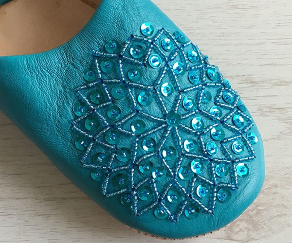 MOROCCAN BABOUCHE SLIPPERS – GREEN-SEQUINS - craftkechbrand