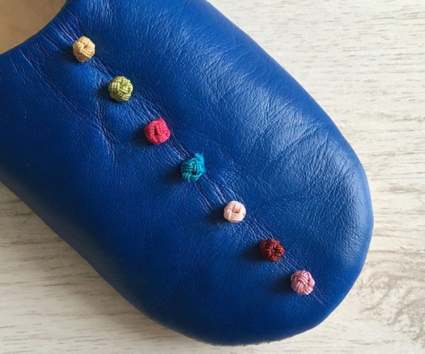 MOROCCAN POM POM BABOUCHE SLIPPERS – ROYAL BLUE - craftkechbrand